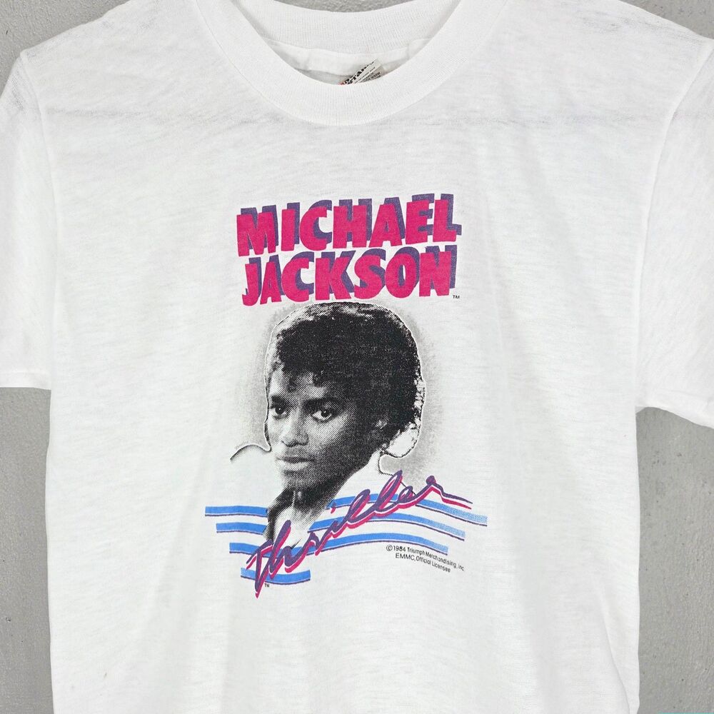 Vintage 1984 Michael Jackson Thriller White Single Stitch Tee Fits Sz XS